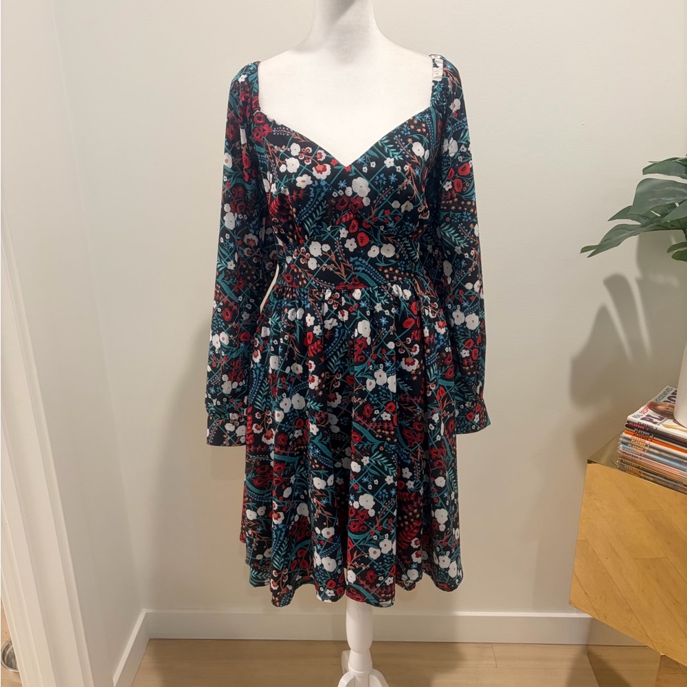 Collectif Bright and Beautiful Multicolor Floral Long Sleeve Dress size Large